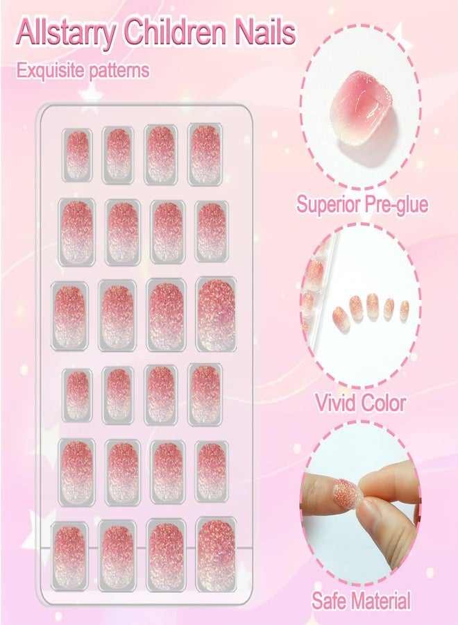Allstarry 72pcs 3 pack Children Nails Press on Pre-glue Full Cover Glitter Press on Nails Shimmer Nails Short False Nail Kits Lovely Gift for Children Little Girls Nail Art - Shimmer Glitter - Image 2